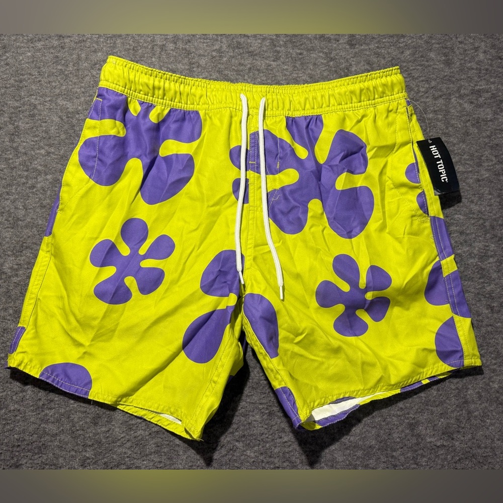 Hot Topic SpongeBob Patrick Swim Trunks Shorts Mens S green purple Above Knee 6”